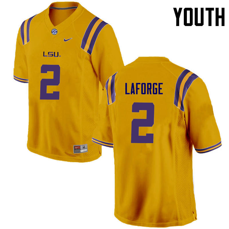 Youth LSU Tigers #2 Trey LaForge College Football Jerseys Game-Gold - Click Image to Close
